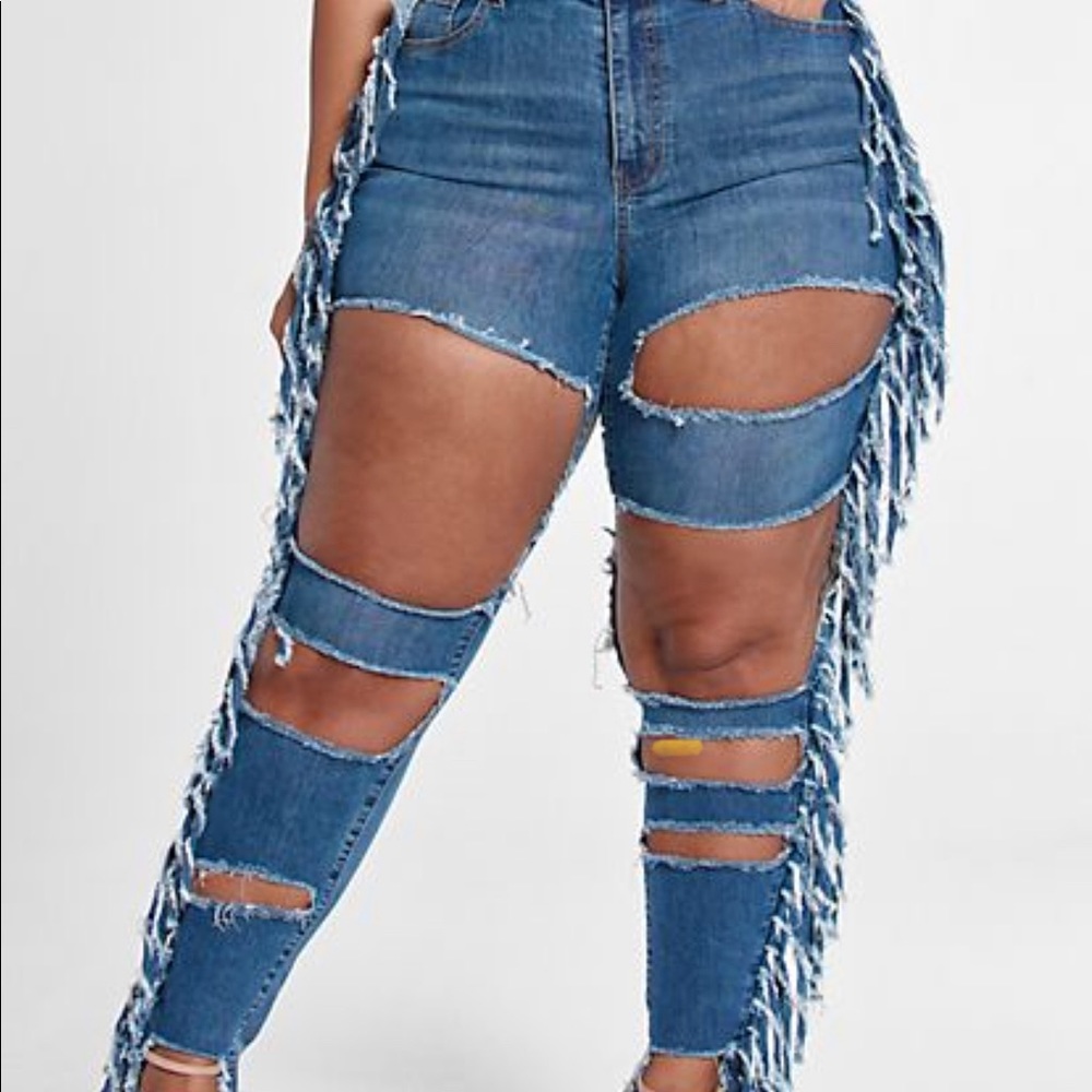 High waist Fringe Denim